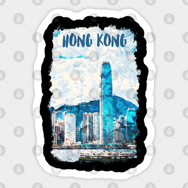 Hong Kong China city watercolor Sticker by NeedsFulfilled